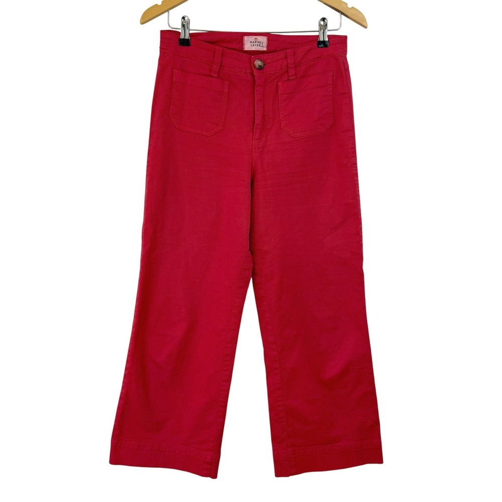 Marine Layer BRIDGET Red Wide‎ Leg Cropped Pants High Waisted WOMEN 4 - Picture 2 of 11